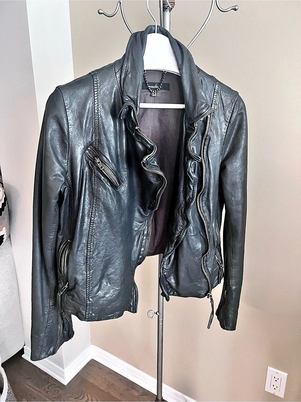 Muubaa Black Leather Moto Jacket Size Medium
